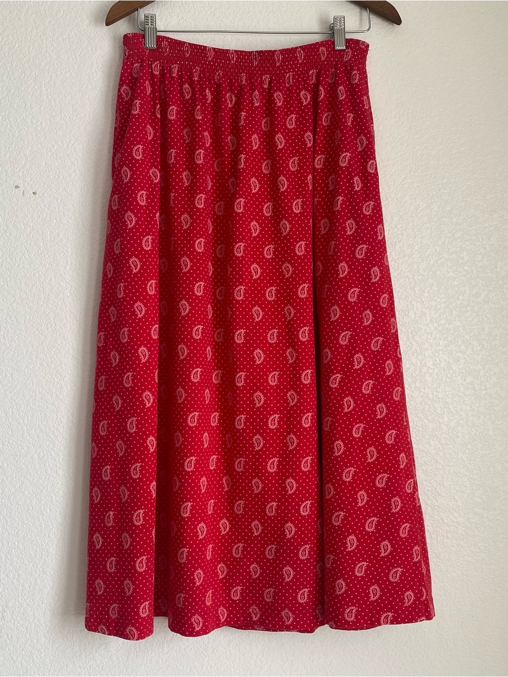 Vintage paisley polka dot elastic waist maxi skirt, M